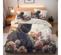 Duvet Cover Single Size Flowers Astronauts Bedding Set Soft Comforter Microfiber With 2 Pillowcases 50x75cm Romance Scenery 3D Printed Quilt Cover With Zipper Closure For Kids Aldult