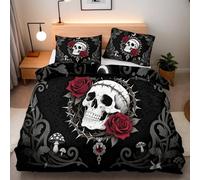 Duvet Cover Single Size Skull Roses Bedding Set Soft Comforter Microfiber With 2 Pillowcases 50x75cm Retro Texture 3D Printed Quilt Cover With Zipper Closure For Kids Aldult