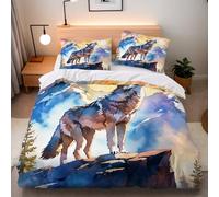 Duvet Cover Single Size Wolf Bedding Set Soft Comforter Microfiber With 2 Pillowcases 50x75cm Animals Watercolor 3D Printed Quilt Cover With Zipper Closure For Kids Aldult