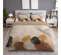 Duvet Cover Small Double -3 Piece Microfiber Bedding Set for Boys & Girls Premium Reversible Minimalist Art Stone Design 180 x 200 cm Zip Closure Soft and Comfortable Khaki