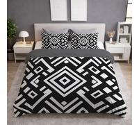Duvet Cover Small Double -3 Piece Microfiber Bedding Set for Boys & Girls Premium Reversible Minimalist Geometric Shapes Design 180 x 200 cm Zip Closure Soft and Comfortable Black