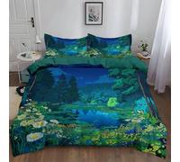 Duvet Cover Small Single 2 Pieces Bedding Comforter Set, 120 x 150 cm Lightweight Microfiber Reversible Quilt Cover Decoration, Cartoon Studio Ghibli Forest Lake, Boys Children with Zipper Closure