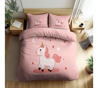 Duvet Cover Small single Cute Unicorn Star Moon Bedding Set 100% Soft Microfiber Bed Sets for Girls Boys, Reversible Quilt Covers 120 x 150 cm with Pillowcase 40 x 60 cm, Pink
