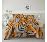 Duvet Cover Small Single Wild Animals Tigers Portraits Bedding Set, Microfiber Comforter Covers with 1 Pillow Shams, Yellow Quilt Covers Zipper Soft Lightweight Kids Bedroom Decor 2pcs