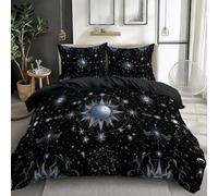 Duvet Cover Super King 260 x 220 cm Bedding Set Breathable Microfiber Duvet Cover, Quilt Bedding Cover with 2 Pillowcases, Easy care, Black, Art Sun Celestial Bodies