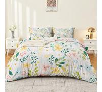 Duvet Cover Super King 3 Pieces Bedding Set with 2 Pillowcases, Fresh Floral Pastoral Bedding Set Holiday Decor Reversible Halloween Duvet Pink green