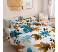 Duvet Cover Super King 3 Pieces, Breathable Stylish Reversible Vintage Style Printed Duvet Cover Set Easy Care Soft Plants Leaves and Berries Bedding Set for All Season