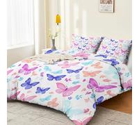 Duvet Cover Super King Autumn Winter Bedding, Simple Butterfly Colorful Set Ultra Soft Warm Cosy Sherpa Reversible Duvet Cover Set with Pillowcases White Multi-Color