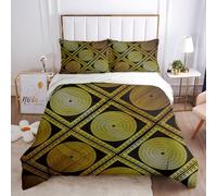 Duvet Cover Super King Bed - 3D Black And Gold Circle Geometric Mosaic Abstract Classical Art Printed Bedding Set 3 Pcs With Zipper Closure, Ultra Soft Easy Care Microfiber Quilt Covers 260X220Cm W