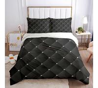 Duvet Cover Super King Bed - 3D Black Bottom Diamond Light Rhombus Printed Bedding Set 3 Pcs With Zipper Closure, Ultra Soft Easy Care Microfiber Quilt Covers 260X220Cm With 2 Pillowcases 50X75Cm