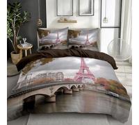 Duvet Cover Super King Dark Brown Surreal Iron Tower Building 260 x 220 cm, Soft Brushed Reversible Printed Microfibre Bedding Quilt Cover Set, Easy Care Duvet Cover Sets with Pillow cases