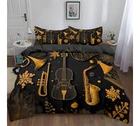 Duvet Cover Super King Musical Instruments Snowflakes Piano Music, Reversible Microfiber, Bedding Set Ultra Soft Hypoallergenic Luxury Quilt Cover, 260 x 220 cm with Zipper, 4 Corner Ties, Bedroom Set