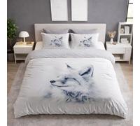 Duvet Cover Super King Size -3 Piece Microfiber Bedding Set for Boys & Girls Premium Reversible Art Animals Fox Design 260 x 220 cm Zip Closure Soft and Comfortable Blue