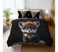 Duvet Cover Super King Size -3 Piece Microfiber Bedding Set for Boys & Girls Premium Reversible Realistic Animals Fox Design 260 x 220 CM Zip Closure Soft and Comfortable Black