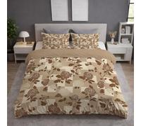 Duvet Cover Super King Size -3 Piece Microfiber Bedding Set for Boys & Girls Premium Reversible Vintage Plants Rose Design 260 x 220 cm Zip Closure Soft and Comfortable Brown