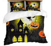Duvet Cover Super King Size, 3 Pieces 3D Pumpkin Witch Haunted House Halloween Pattern Kids Adults Winter Bedding Set, Ultra Soft Microfiber Christmas Quilt Cover 260X220Cm + 2 Pillowcases, Zipper