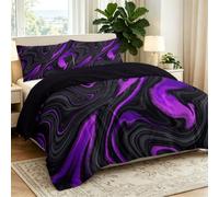 Duvet Cover Super King Size Abstract Modern Bedding Set, Waves Marble Gradient Soft Breathable Brushed Microfiber Duvet Set 3D Bedding with Zipper Closure for Kids Teens Adults, Black Purple