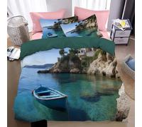 Duvet Cover Super King Size Reversible Sailing boats on natural lake Ancient buildings Bedding Duvet Cover with Zipper blue Quilt Cover for All Seasons 260x220cm Soft Microfiber Adults & Kids