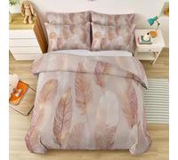Duvet Cover Super King Size Simple Understated Luxury Clean Lines Feathers Reversible Bedding Set for Kids Boys Girls, Light Pink Soft Brushed Microfiber Duvet Cover 260 x 220 cm with 2 Pillowcases