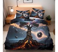 Duvet Cover Super King Size Tree Of Life Universe Bedding Set Soft Comforter Microfiber With 2 Pillowcases 50x75cm Volcano Abstract 3D Printed Quilt Cover With Zipper Closure For Kids Aldult