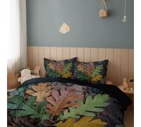 Duvet Cover Surreal Leaves Oak Bark Soft Microfibre Polyester Bedding Quilt Cover, Super King 260 x 220 cm with Pillow cases Bedding Set With Zipper Closure for All Season Bedding Set, Light Black