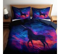 Duvet Cover Unicorn Starry Sea Clouds Soft Microfibre Polyester Bedding Quilt Cover, Super King 260 x 220 cm with Pillow cases Bedding Set With Zipper Closure for All Season Bedding Set, Dark Blue
