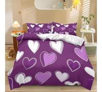 Duvet Cover Valentine'S Day Theme Purple Love Heart Soft Microfiber Bedding SetPurple Reversible Lightweight Quilt Cover 3pcs with Zipper Closure King