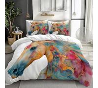 Duvet Cover Vintage Watercolor Horse Illustration Ultra soft Hypoallergenic Non Iron Luxury King 230 x 220 cm Bedding Bedding Sets With Zipper Closure Soft Brushed Microfiber White