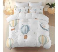 Duvet Cover White Not Easy to Fade, Simple Hot Air Balloon Star Brushed Microfiber Breathable Comfortable King Bedding Set with Zipper Closure and Corner Ties