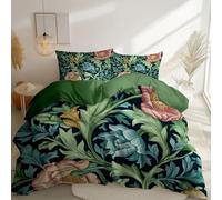 Duvet Cover William Morris Flowers Retro Patterns Printed Duvet Cover Sets, Reversible Bedding Bed Set, Cover Soft Microfiber King Set for All Season Green