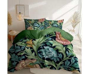 Duvet Cover William Morris Flowers Retro Patterns Printed Duvet Cover Sets, Reversible Bedding Bed Set, Cover Soft Microfiber King Set for All Season Green