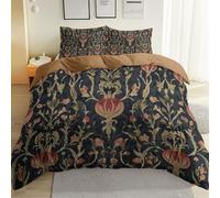 Duvet Cover William Morris Pomegranate Easy Care Duvet Cover Set Brown Soft Microfiber Bedding Set with Zipper Single Size Duvet Covers Ties for Children teens adults room 135 x 200 cm