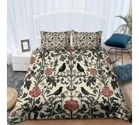 Duvet Cover William Morris Style Flowers Bird pattern, Double Bedding Set With Zipper Closure for Kids Boys girls Teens and adults, Cream Breathable Soft Duvet Cover