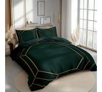 Duvet Covers 100% Microfiber Double Size 200 X 200 Cm Duvet Cover Set Geometric Pattern Lines Frame Reversible Design Zippered Comforter Cover And 2 Pillowcases Dark Green Gold Bedding Set 3 Pcs