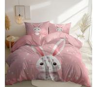Duvet Covers 2 Piece 120 × 150 cm with Pillowcases, Pink Reversible Printed Quilt Duvet Covers, Cartoon Cute Rabbit Soft Microfibre Bedding Set With zipper And 4 corner straps