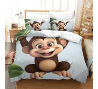 Duvet Covers 3d Cute Monkey Cartoon Set Theme,Easy Care, Cartoon Style 3D Printed Quilt Covers And Pillowcases, Bedding Set with Hidden Zipper Soft Microfiber for Teens And Adults Double（200x200cm）