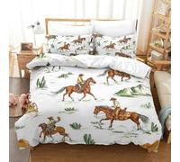 Duvet Covers 3d Western Riders Set Theme,Easy Care, Ranch Life 3D Printed Quilt Cover And Pillowcases, Bedding Set with Hidden Zipper Closure Comforter Microfiber for Teens And Adults Single（140x200cm