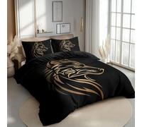Duvet Covers Animals Close-Up Wolf Printed Bedding Set Double Size 200 X 200 Cm 3 Pieces Duvet Cover Sets With Pillowcases Soft Breathable Black Gold Duvet Covers For All Seasons