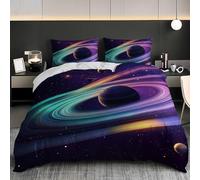 Duvet Covers Double 79x79 inch Starry Sky Planet Theme Quilt Cover Warm Bedding Set 3PCS With Pillowcases, Ultra Soft Hypoallergenic Non Iron Microfiber Colorful Duvet Cover with Zipper