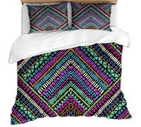 Duvet Covers Double Bed 3 Pcs Black Colorful Ethnic Bohemian Abstract Art Pattern Easy Care Bedding Set Duvet Covers 200X200Cm With 2 Pillowcases 50X75Cm Soft Microfiber Quilt Cover Set With Zipper
