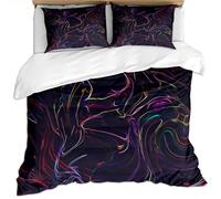 Duvet Covers Double Bed 3 Pcs Colorful Lines Flowing Abstract Luxury Art On Black Background Pattern Easy Care Bedding Set Duvet Covers 200X200Cm With 2 Pillowcases 50X75Cm Soft Microfiber Quilt Co