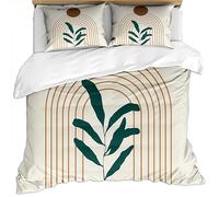 Duvet Covers Double Bed, 3 Pieces 3D Green Brown Arc Leaves Simple Texture Lines Pattern Kids Boys Girls Winter Bedding Sets, Ultra Soft Microfiber Christmas Quilt Cover 200X200Cm + 2 Pillowcases,