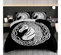 Duvet Covers King 91x87 inch Drawing Elephant Animal Horse Quilt Cover Warm Bedding Set 3PCS With Pillowcases, Ultra Soft Hypoallergenic Non Iron Microfiber Black Duvet Cover with Zipper