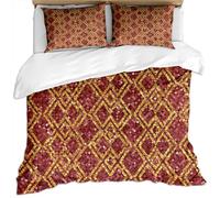 Duvet Covers King Size Beds, 3 Pieces 3D Modern Stylish Geometric Texture Red Yellow Squares Pattern Kids Adults Winter Bedding Sets, Ultra Soft Microfiber Christmas Quilt Cover 230X220Cm + 2 Pillo
