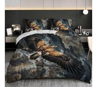 Duvet Covers Single 53x79 inch Animal Golden Eagle Pattern Quilt Cover Warm Bedding Set 3PCS With Pillowcases, Ultra Soft Hypoallergenic Non Iron Microfiber Black Duvet Cover with Zipper