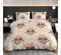 Duvet Covers Single 53x79 inch Retro Pattern Print Quilt Cover Warm Bedding Set 3PCS With Pillowcases, Ultra Soft Hypoallergenic Non Iron Microfiber Light-Colored Duvet Cover with Zipper