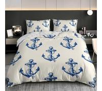 Duvet Covers Super King 102x87 inch Ocean Nautical Theme Quilt Cover Warm Bedding Set 3PCS With Pillowcases, Ultra Soft Hypoallergenic Non Iron Microfiber White Duvet Cover with Zipper