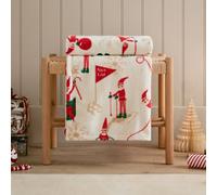 Duvet Day Elfie Printed Christmas Fleece Throw, Cream/mint, 130 X 150Cm