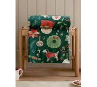 furn. Duvet Day Festive Treats Throw - Festive Christmas Fleece Blanket with Gingerbread and Candy Print (Emerald - 130x150cm)