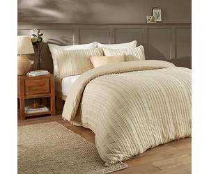 Duvet Day Harrison Stripe Duvet Cover Set - Minimal Tufted Design with Soft-Touch Fabric and Easy-Care Finish (Linen - Double)